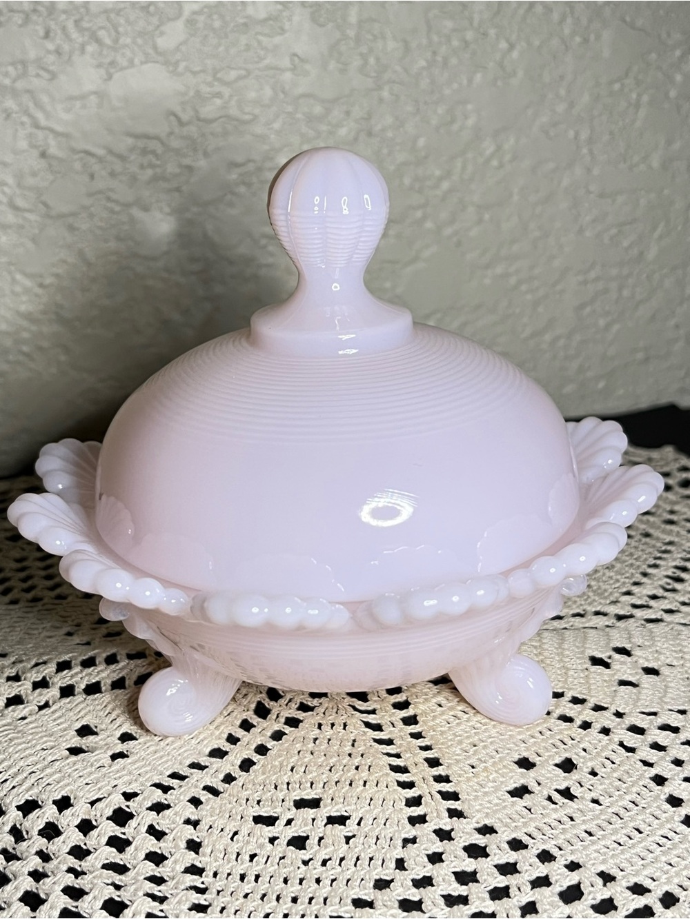 Mosser Glass Klondike Crown Tuscan Pink Covered Candy Dish UV Reactive